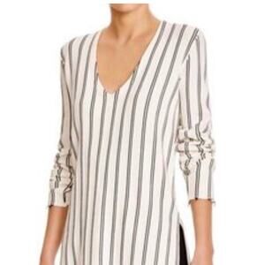 Theory V-neck Stripe Blouse in White Cream Viscose Size S